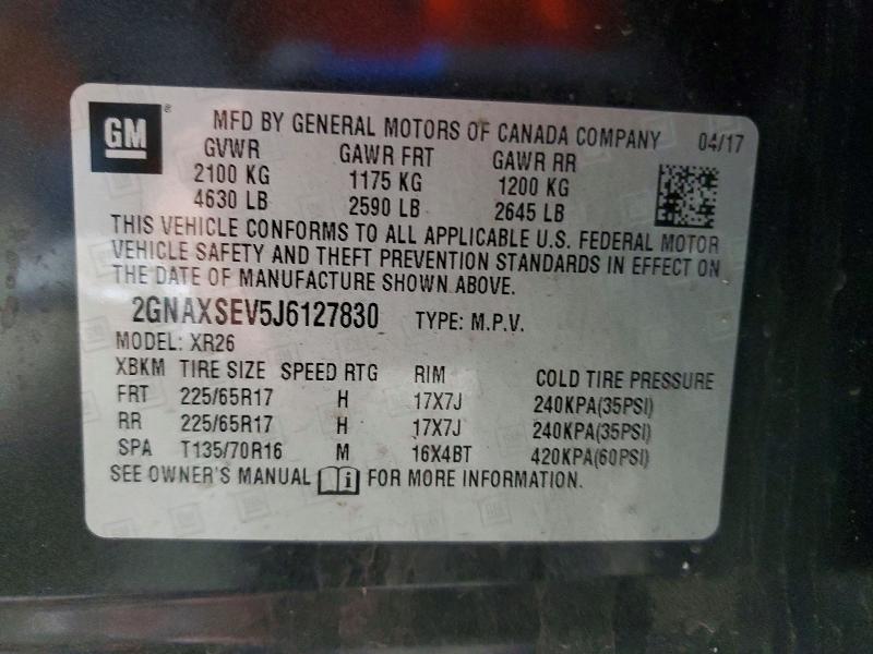 2018 Chevrolet Equinox მანქანა იყიდება აუქციონზე, vin: 2GNAXSEV5J6127830, აუქციონის ნომერი: 52400936