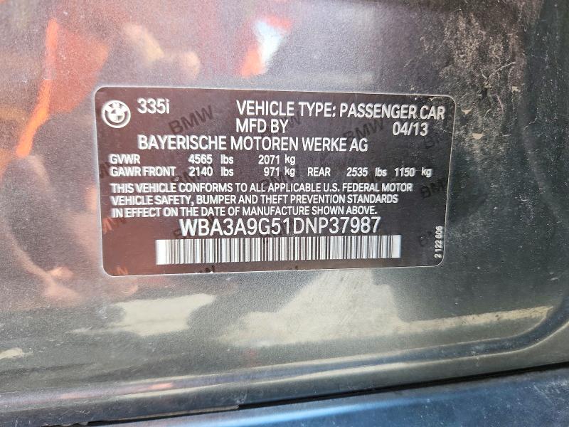 2013 Bmw 335 მანქანა იყიდება აუქციონზე, vin: WBA3A9G51DNP37987, აუქციონის ნომერი: 52452546