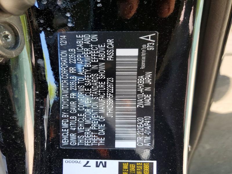 52353686 :رقم المزاد ، JTHKD5BH5F2226723 vin ، 2015 Lexus Ct مزاد بيع