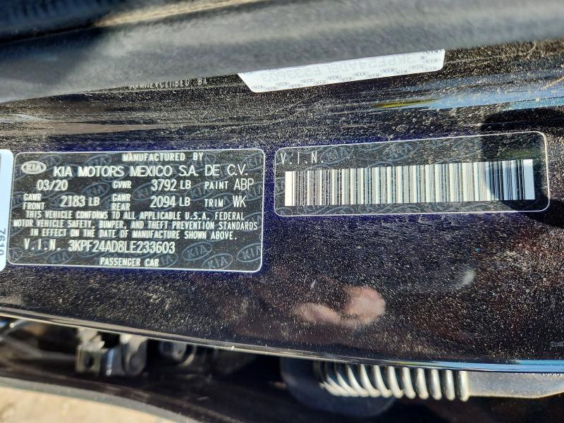 53620246 :رقم المزاد ، 3KPF24AD8LE233603 vin ، 2020 Kia Forte مزاد بيع
