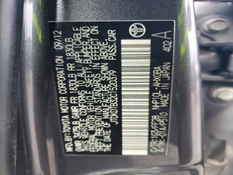 54250126 :رقم المزاد ، JTDKDTB32C1520379 vin ، 2012 Toyota Prius C مزاد بيع
