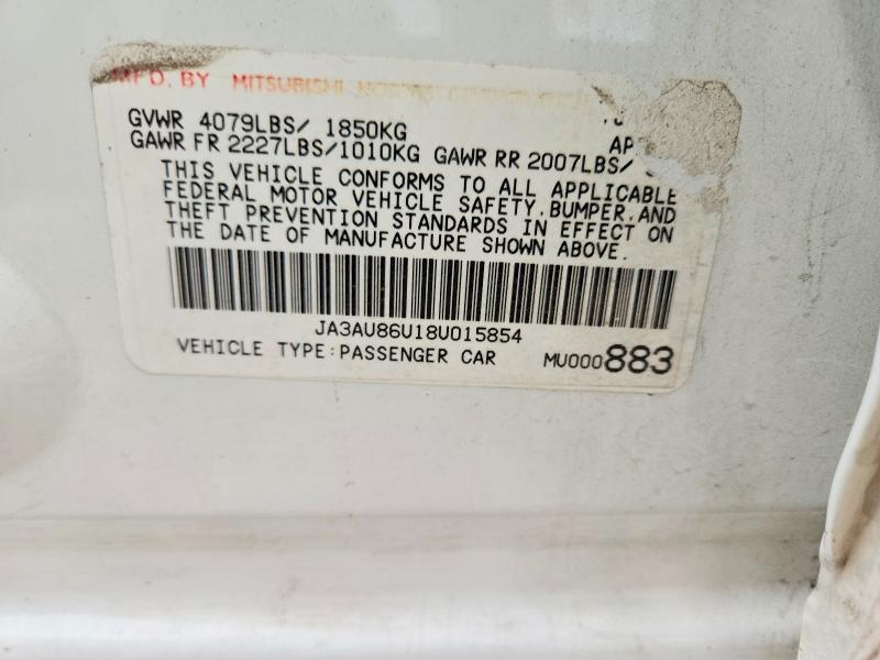 Продаж на аукціоні авто 2008 Mitsubishi Lancer, vin: JA3AU86U18U015854, номер лоту: 54649016