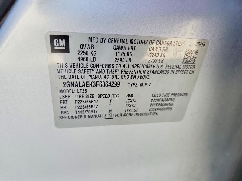 Aukcja sprzedaży 2015 Chevrolet Equinox, vin: 2GNALAEK3F6364299, numer aukcji: 53963486