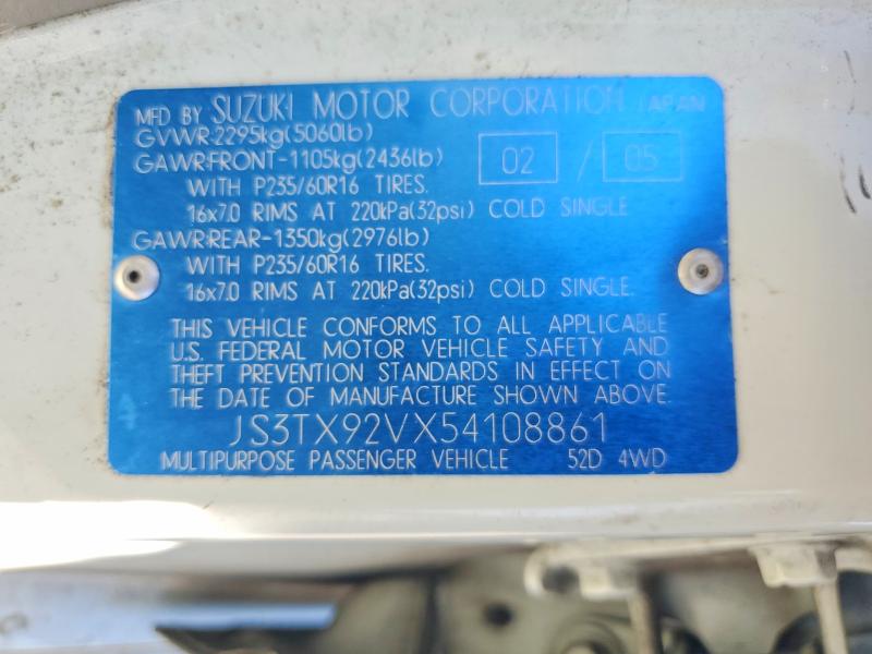 2005 Suzuki Xl7 მანქანა იყიდება აუქციონზე, vin: JS3TX92VX54108861, აუქციონის ნომერი: 53275226