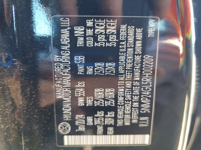 Auction sale of the 2024 Hyundai Santa Fe, vin: 5NMP24GL5RH002209, lot number: 52457866