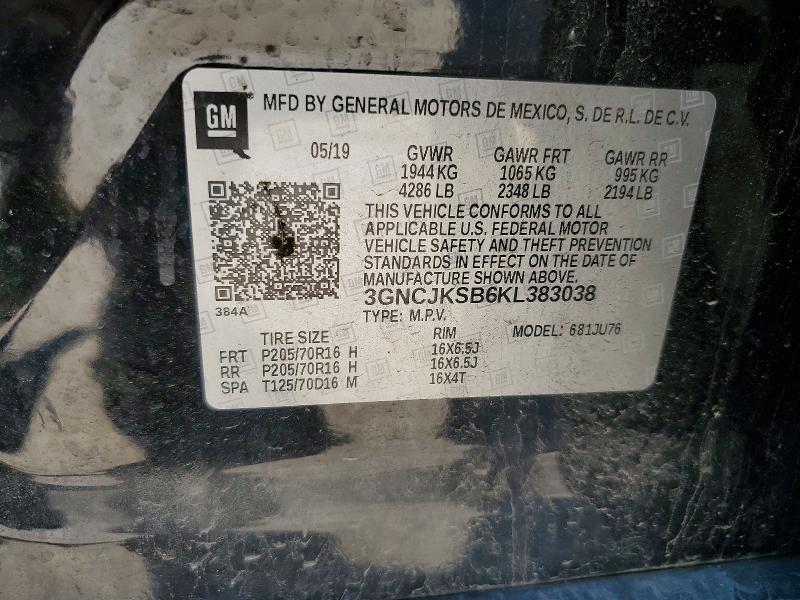 Продажа на аукционе авто 2019 Chevrolet Trax, vin: 3GNCJKSB6KL383038, номер лота: 52424366