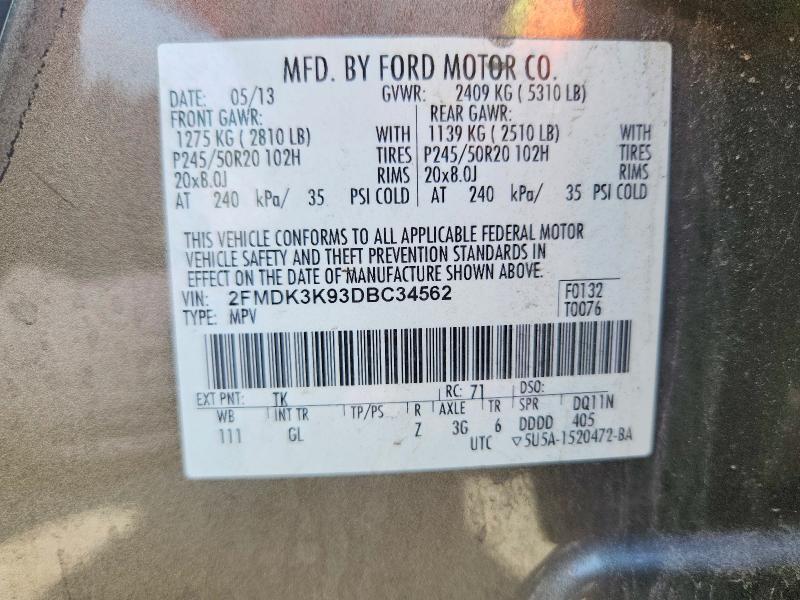 54447186 :رقم المزاد ، 2FMDK3K93DBC34562 vin ، 2013 Ford Edge مزاد بيع