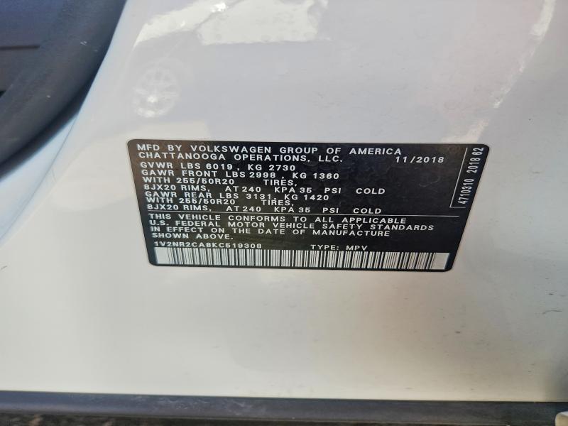 Aukcja sprzedaży 2019 Volkswagen Atlas, vin: 1V2NR2CA8KC519308, numer aukcji: 52212476