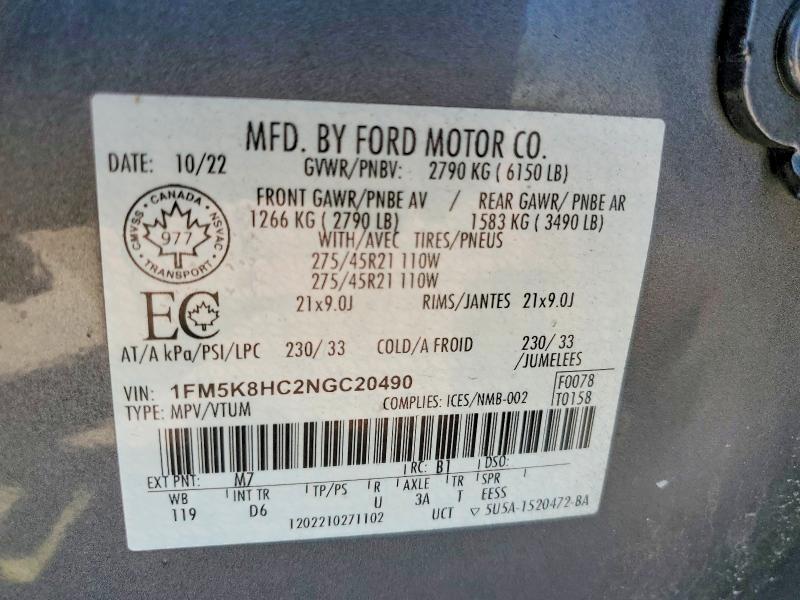 Продаж на аукціоні авто 2022 Ford Explorer, vin: 1FM5K8HC2NGC20490, номер лоту: 50531346