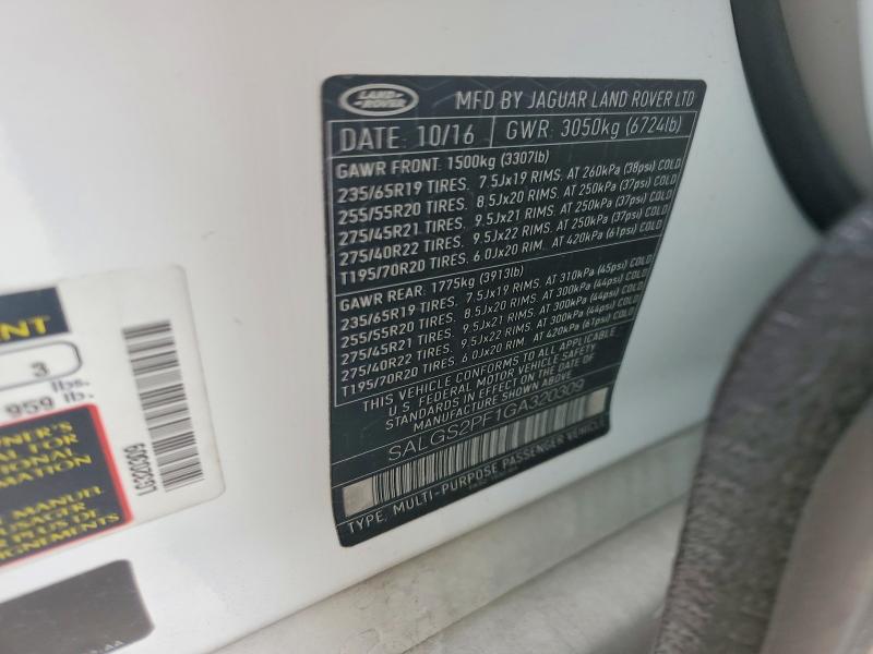 Aukcja sprzedaży 2016 Land Rover Range Rover, vin: SALGS2PF1GA320309, numer aukcji: 54521376