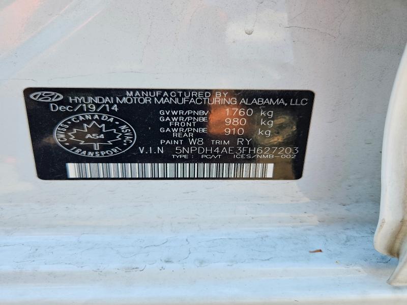 2015 Hyundai Elantra მანქანა იყიდება აუქციონზე, vin: 5NPDH4AE3FH627203, აუქციონის ნომერი: 55053866