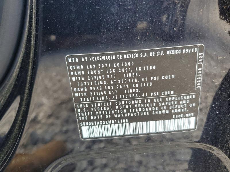 Aukcja sprzedaży 2019 Volkswagen Tiguan, vin: 3VV0B7AX3KM018105, numer aukcji: 53450726