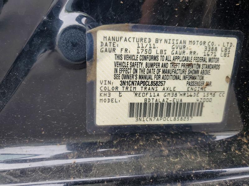 52738746 :رقم المزاد ، 3N1CN7AP0CL858257 vin ، 2012 Nissan Versa مزاد بيع