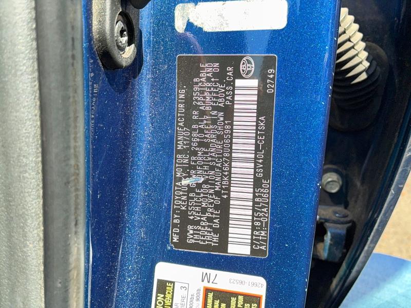 55401916 :رقم المزاد ، 4T1BK46K78U065981 vin ، 2008 Toyota Camry مزاد بيع