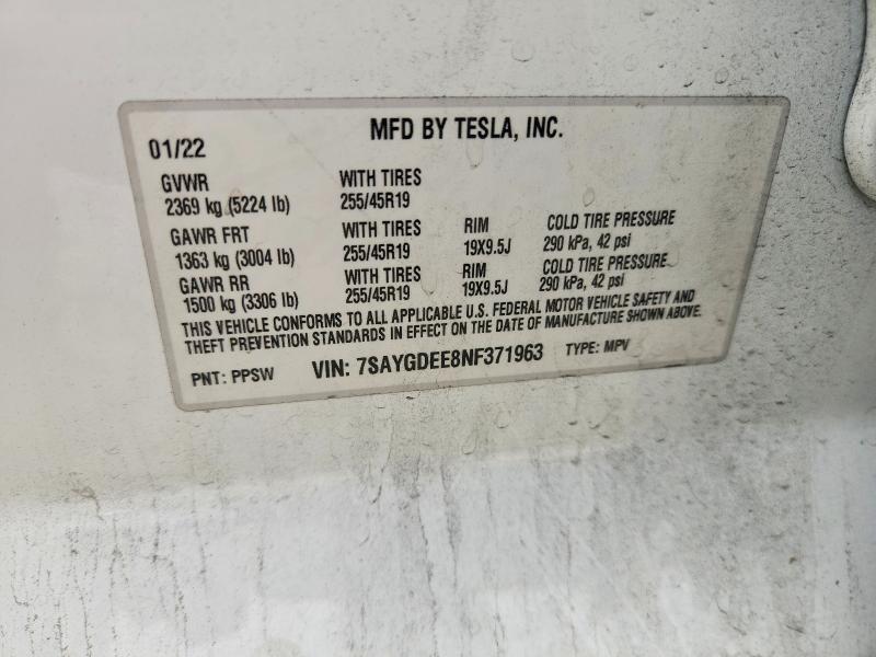 Продажа на аукционе авто 2022 Tesla Model Y, vin: 7SAYGDEE8NF371963, номер лота: 52576406