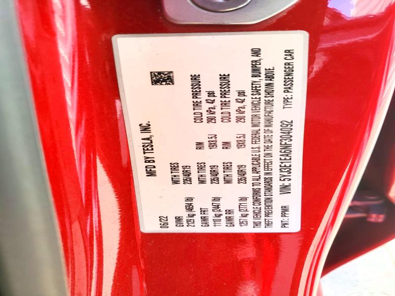 52080276 :رقم المزاد ، 5YJ3E1EA6NF304092 vin ، 2022 Tesla Model 3 مزاد بيع