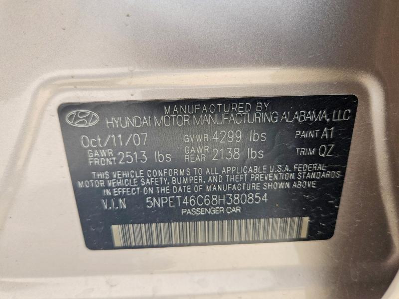 Aukcja sprzedaży 2008 Hyundai Sonata, vin: 5NPET46C68H380854, numer aukcji: 52699076