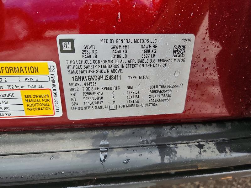 Aukcja sprzedaży 2017 Chevrolet Traverse, vin: 1GNKVGKD9HJ248411, numer aukcji: 54126496