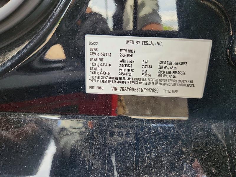 2022 Tesla Model Y მანქანა იყიდება აუქციონზე, vin: 7SAYGDEE1NF447829, აუქციონის ნომერი: 52914406
