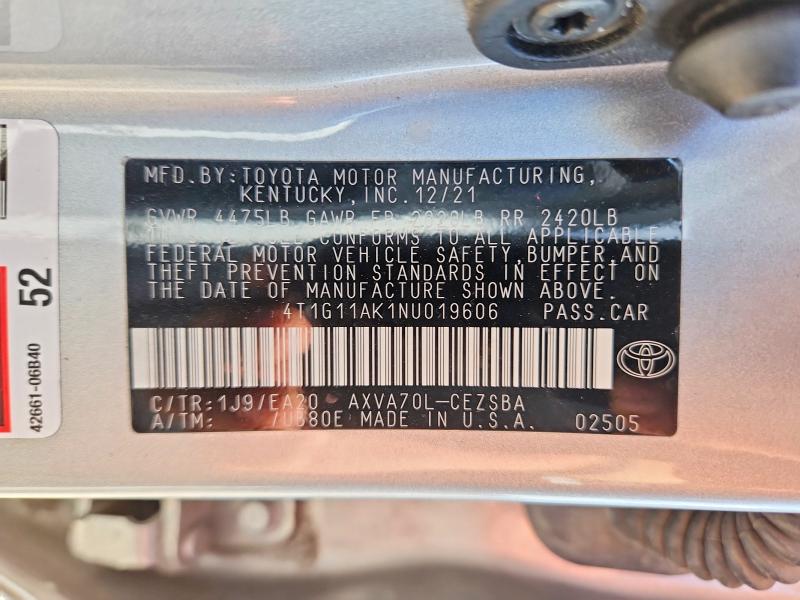 Продажа на аукционе авто 2022 Toyota Camry, vin: 4T1G11AK1NU019606, номер лота: 53432716