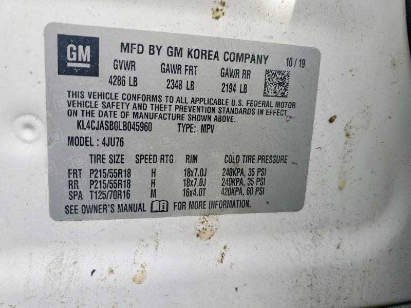 52191336 :رقم المزاد ، KL4CJASB0LB045960 vin ، 2020 Buick Encore مزاد بيع