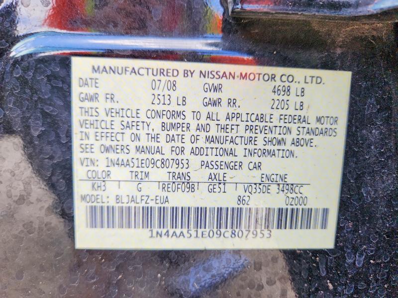 Aukcja sprzedaży 2009 Nissan Maxima, vin: 1N4AA51E09C807953, numer aukcji: 53924866