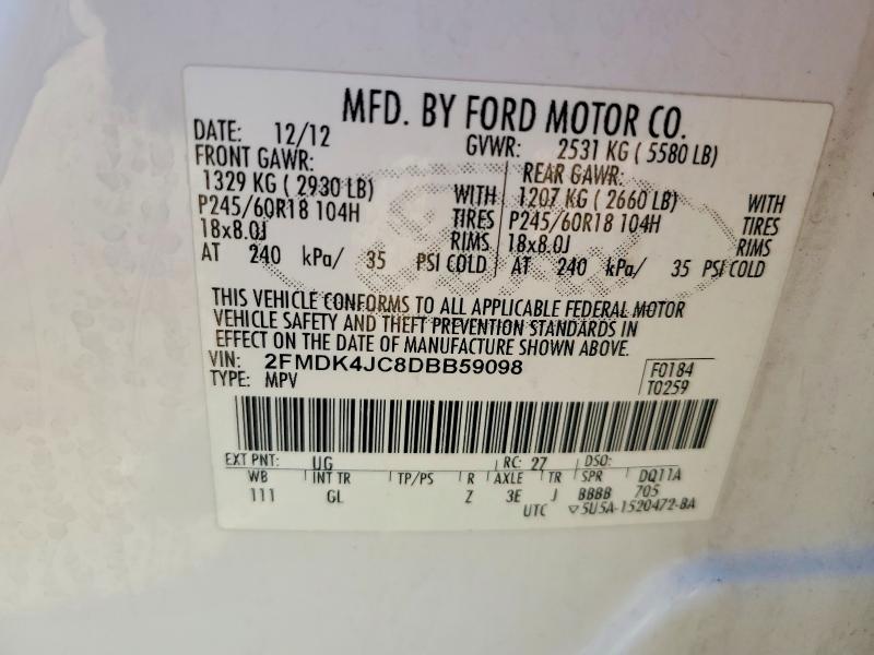 Aukcja sprzedaży 2013 Ford Edge, vin: 2FMDK4JC8DBB59098, numer aukcji: 54556146