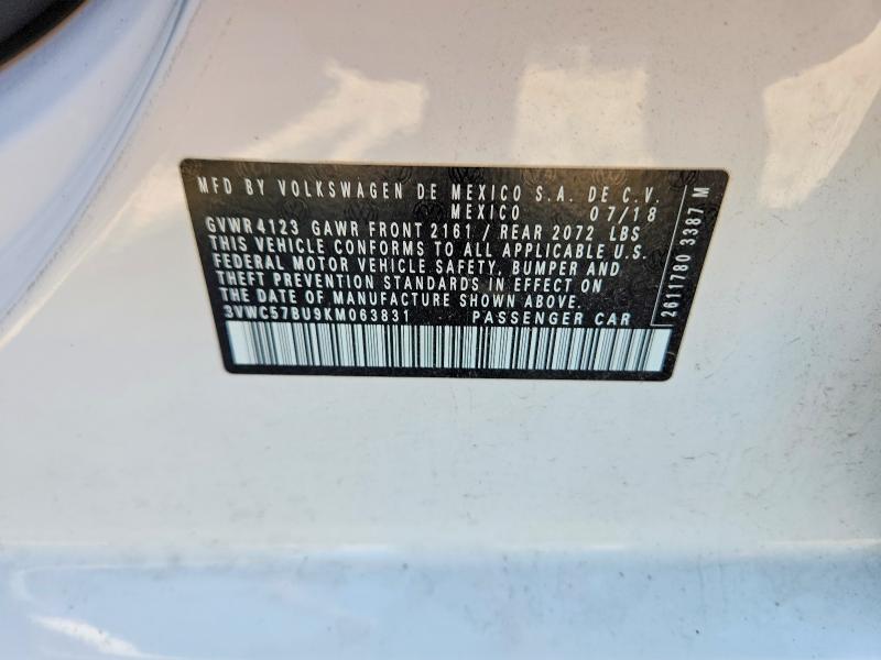 52845976 :رقم المزاد ، 3VWC57BU9KM063831 vin ، 2019 Volkswagen Jetta مزاد بيع