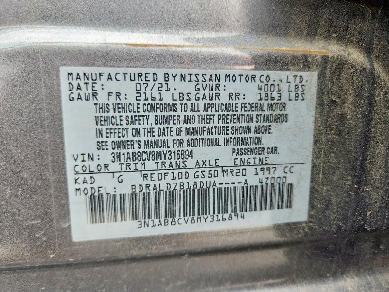 Продаж на аукціоні авто 2021 Nissan Sentra, vin: 3N1AB8CV8MY316894, номер лоту: 52828636