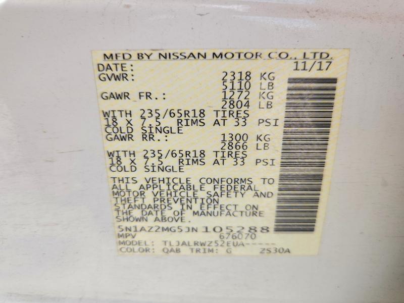 54167446 :رقم المزاد ، 5N1AZ2MG5JN105288 vin ، 2018 Nissan Murano مزاد بيع