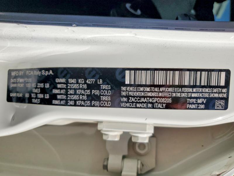 Продаж на аукціоні авто 2016 Jeep Renegade, vin: ZACCJAAT4GPD08205, номер лоту: 53985236