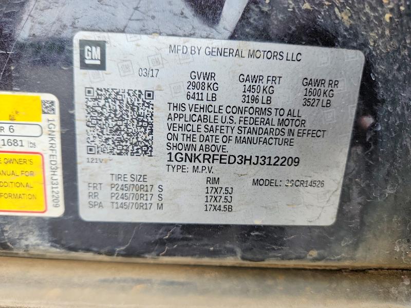 Aukcja sprzedaży 2017 Chevrolet Traverse, vin: 1GNKRFED3HJ312209, numer aukcji: 55028066