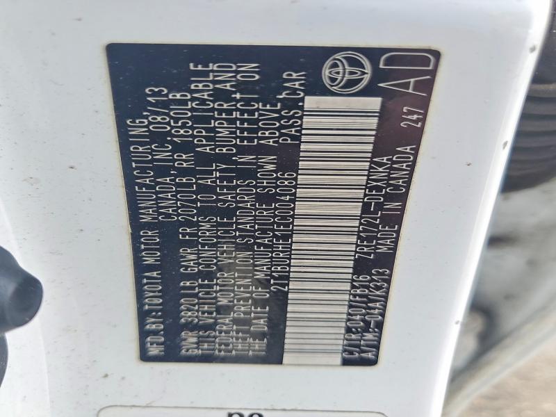 52118946 :رقم المزاد ، 2T1BURHE1EC004086 vin ، 2014 Toyota Corolla مزاد بيع