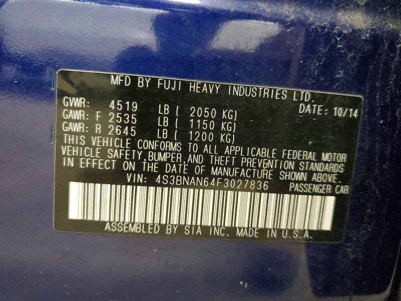 2015 Subaru Legacy მანქანა იყიდება აუქციონზე, vin: 4S3BNAN64F3027836, აუქციონის ნომერი: 55360176