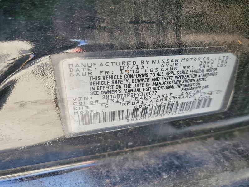 2015 Nissan Sentra მანქანა იყიდება აუქციონზე, vin: 3N1AB7AP9FY316677, აუქციონის ნომერი: 53873386