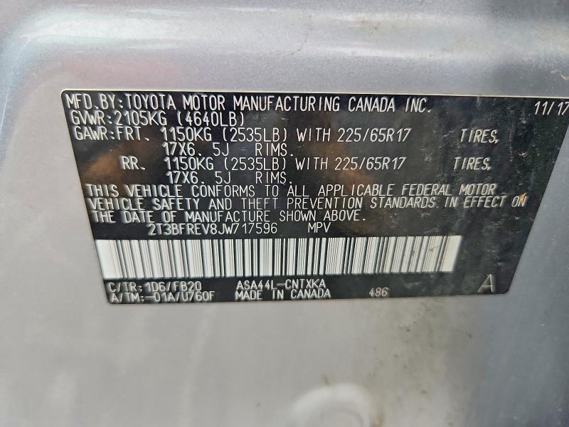 54732096 :رقم المزاد ، 2T3BFREV8JW717596 vin ، 2018 Toyota Rav4 مزاد بيع