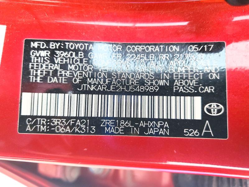 2017 Toyota Corolla Im მანქანა იყიდება აუქციონზე, vin: JTNKARJE2HJ548989, აუქციონის ნომერი: 54290416