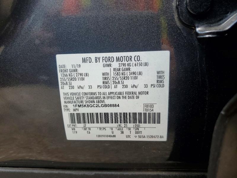 53775016 :رقم المزاد ، 1FM5K8GC2LGB08884 vin ، 2020 Ford Explorer مزاد بيع