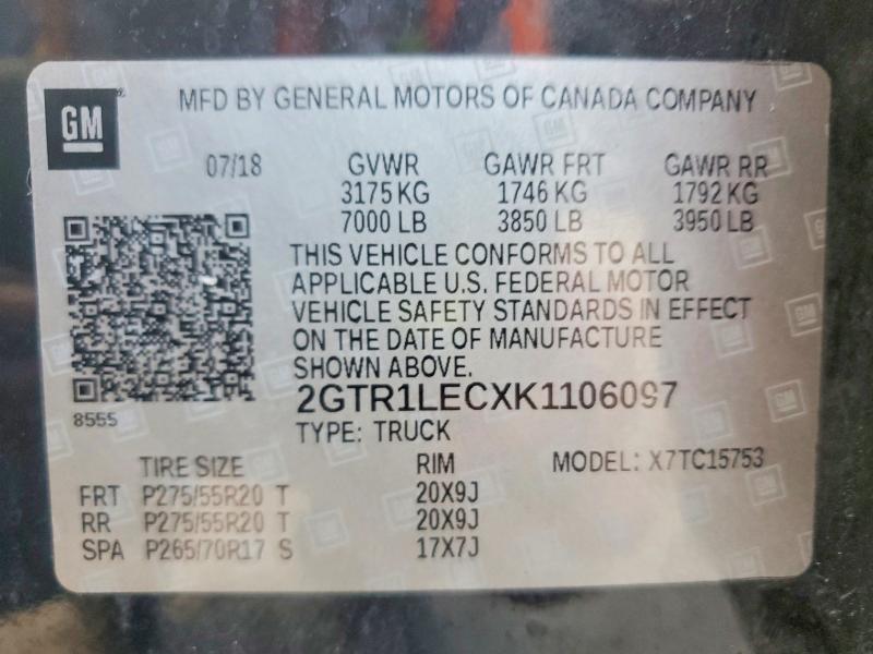 Aukcja sprzedaży 2019 Gmc Sierra Limited, vin: 2GTR1LECXK1106097, numer aukcji: 53177496