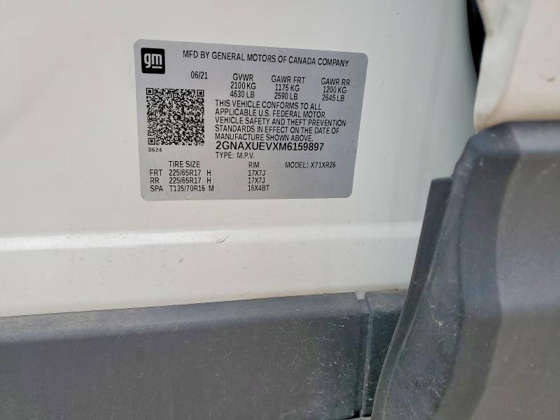 2021 Chevrolet Equinox მანქანა იყიდება აუქციონზე, vin: 2GNAXUEVXM6159897, აუქციონის ნომერი: 54592456