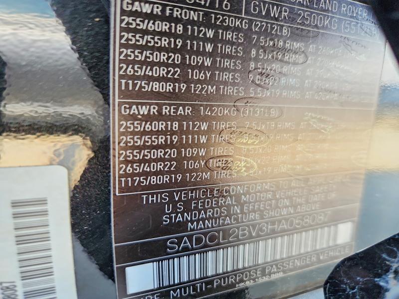 Aukcja sprzedaży 2017 Jaguar F-pace, vin: SADCL2BV3HA058087, numer aukcji: 55272616