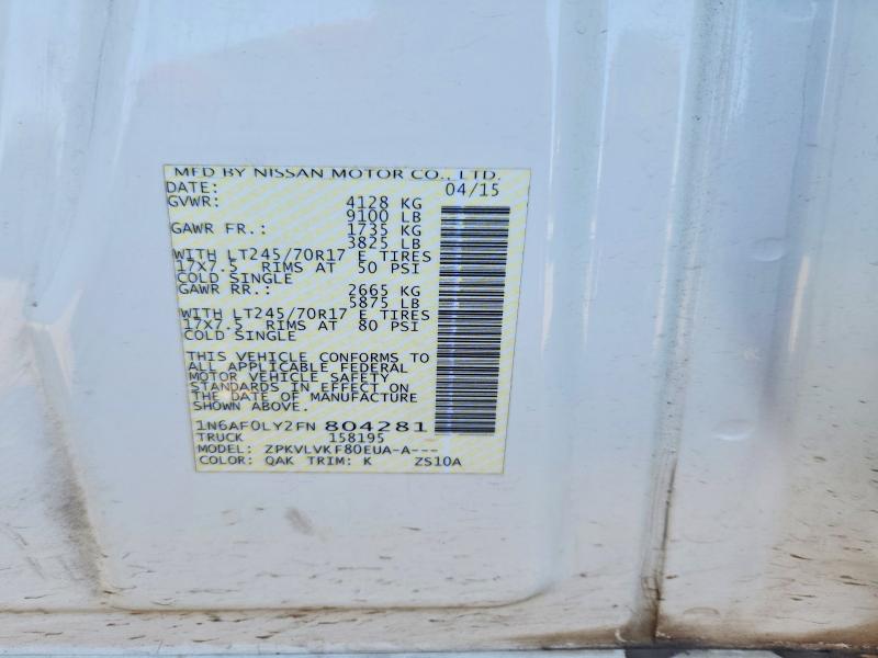 2015 Nissan Nv მანქანა იყიდება აუქციონზე, vin: 1N6AF0LY2FN804281, აუქციონის ნომერი: 53136056