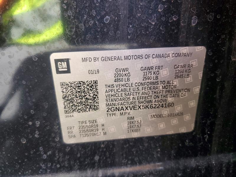 53891456 :رقم المزاد ، 2GNAXVEX5K6224160 vin ، 2019 Chevrolet Equinox مزاد بيع