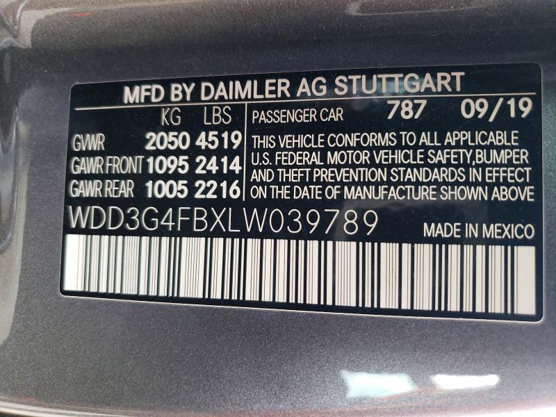 50879006 :رقم المزاد ، WDD3G4FBXLW039789 vin ، 2020 Mercedes-benz A مزاد بيع