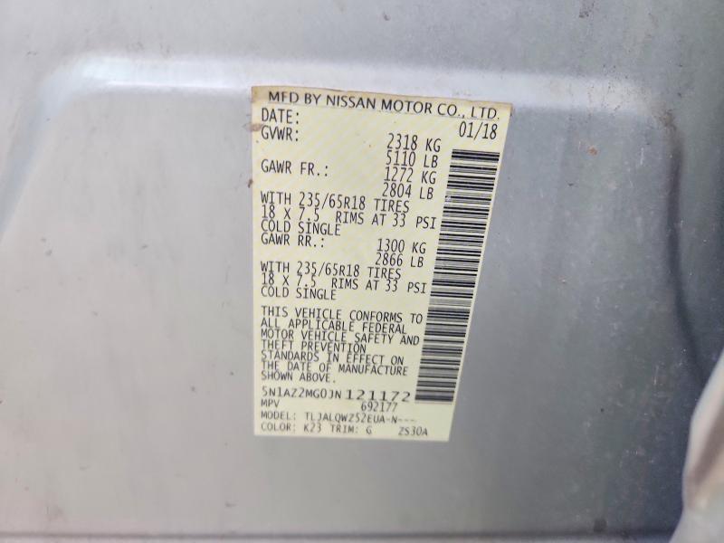 Продаж на аукціоні авто 2018 Nissan Murano, vin: 5N1AZ2MG0JN121172, номер лоту: 54043396