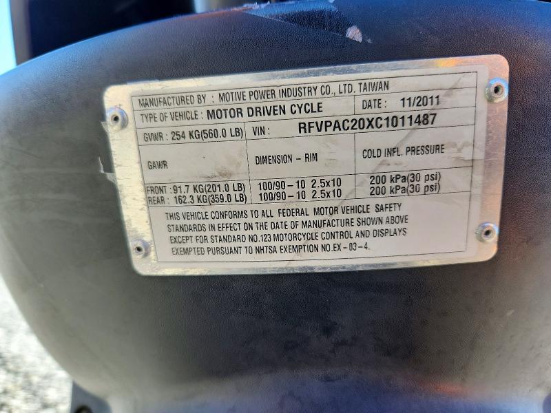 53598126 :رقم المزاد ، RFVPAC20XC1011487 vin ، 2012 Genuine Scooter Co. Buddy مزاد بيع