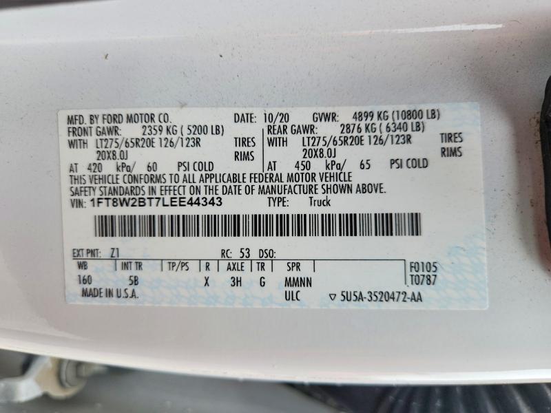 Продажа на аукционе авто 2020 Ford F250, vin: 1FT8W2BT7LEE44343, номер лота: 54534976