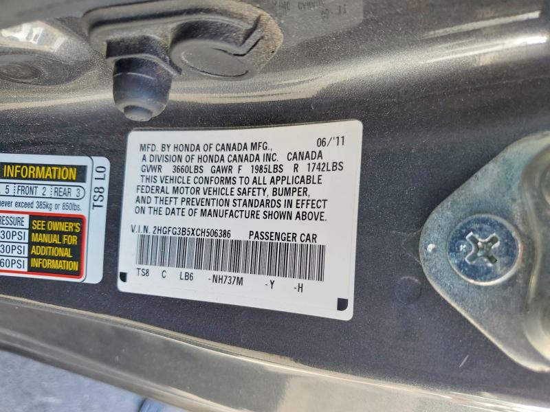 53318356 :رقم المزاد ، 2HGFG3B5XCH506386 vin ، 2012 Honda Civic مزاد بيع