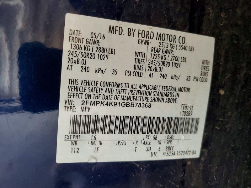 Продаж на аукціоні авто 2016 Ford Edge, vin: 2FMPK4K91GBB78368, номер лоту: 51894906