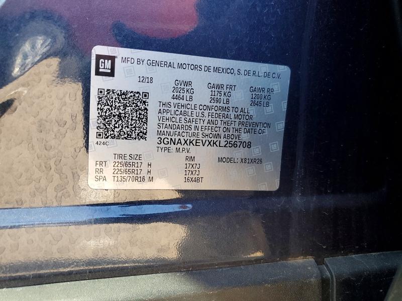 Aukcja sprzedaży 2019 Chevrolet Equinox, vin: 3GNAXKEVXKL256708, numer aukcji: 53060486